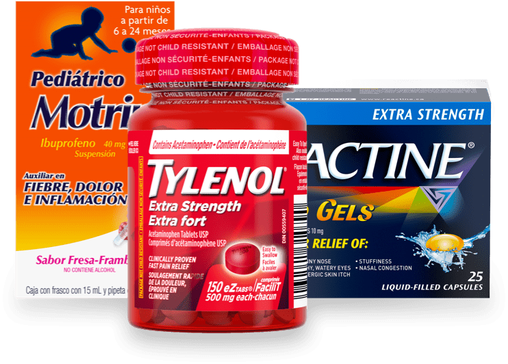 Motrin, Tylenol and Reactine products